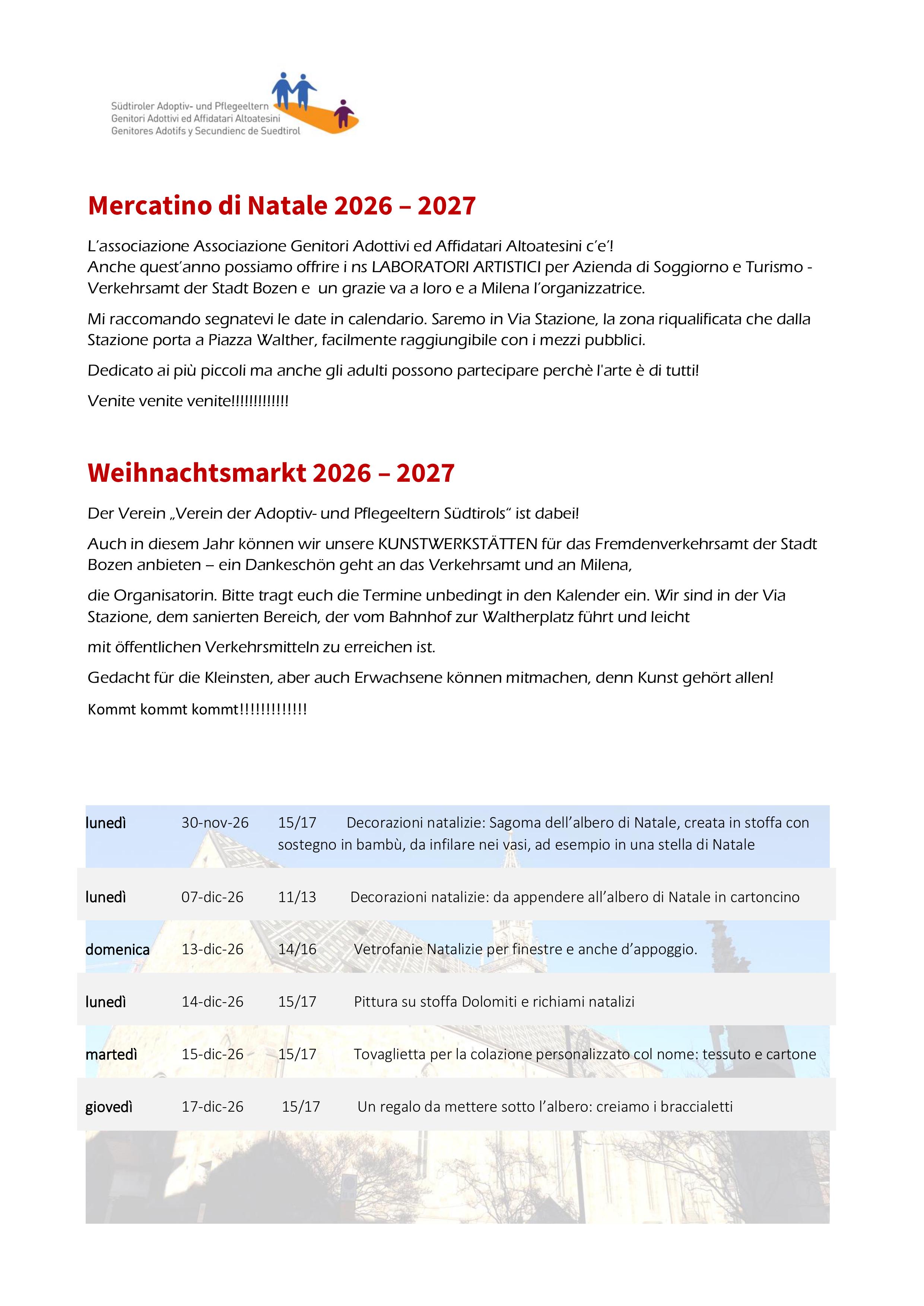 Mercatino di Natale 2026 – 2027 | Weihnachtsmarkt 2026 – 2027